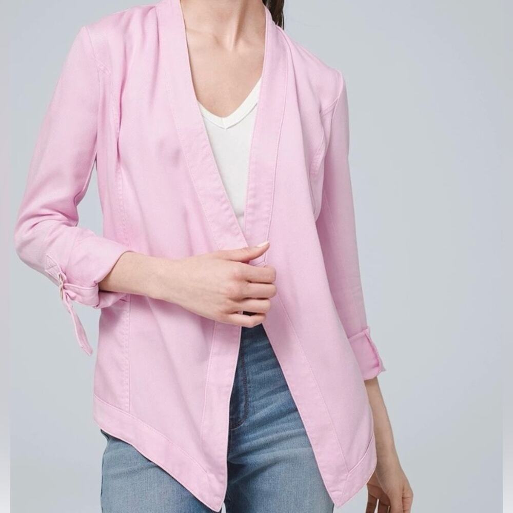 White House Black Market Pink oversized jacket Drape Front roll sleeve xs